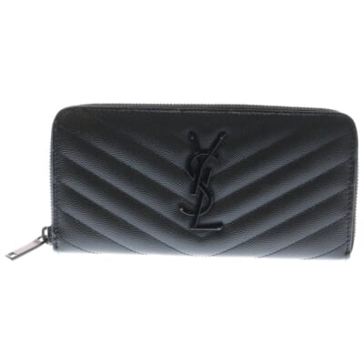 カサンドラ キルティング ラウンドジップ長財布 ロングウォレット カードケース ブラック レザー ブラック金具 Bランク