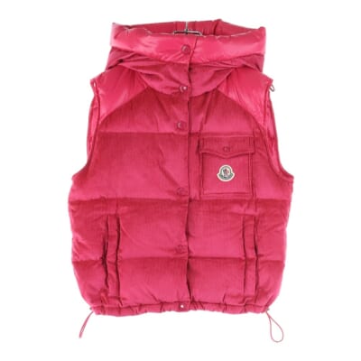 EAU オー ワッペンロゴ コーデュロイ切り替え フーデッド スナップボタン ダウンベスト ピンク レディース H20931A00127 596CS Bランク