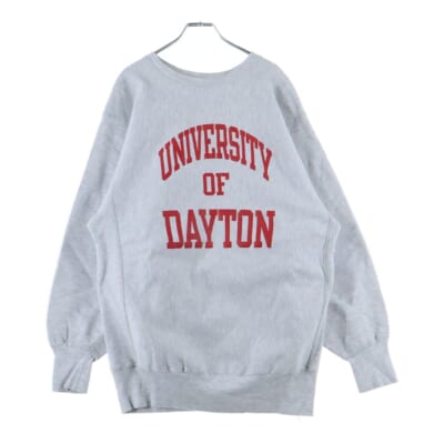90S REVERSE WEAVE UNIVERSITY OF DAYTON SWEAT リバースウィーブ デイトン カレッジ 3段 プリント 刺繍タグ スウェット グレー Bランク