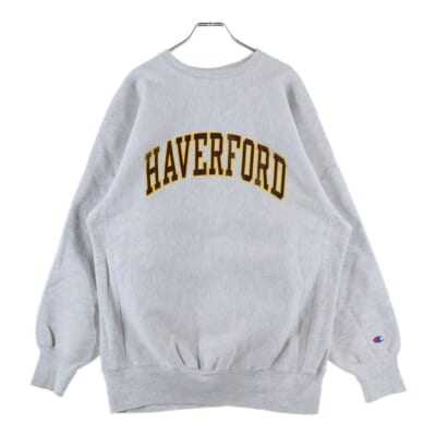 90S REVERSE WEAVE HAVERFORD SWEAT リバースウィーブ ハバフォード 両面プリント 刺繍タグ スウェット グレー Bランク