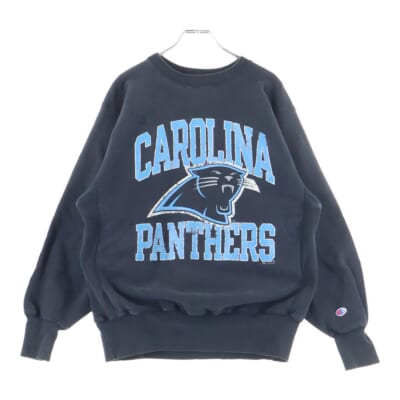 90S REVERSE WEAVE CAROLINA PANTHERS SWEAT リバースウィーブ カロライナ パンサーズ 3段 プリント 刺繍タグ スウェット ブラック Bランク