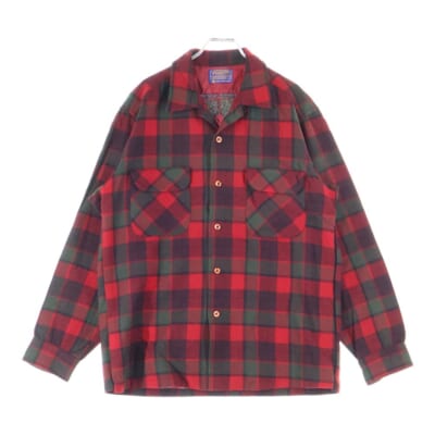 60S VINTAGE WOOL L/S CHECK SHIRT ヴィンテージ ウール 長袖シャツ レッド/ブラック Bランク