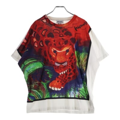 ×KANSAI YAMAMOTO 山本寛斎 レオパードドルマンスリーブ 半袖Tシャツ ホワイト FB55TS0704SJ Bランク