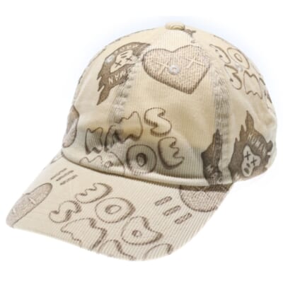 ×KAWS CORDUROY PRINT CAP カウズ コーデュロイキャップ 帽子 アイボリー Sランク