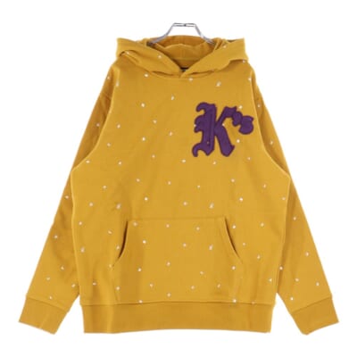 NYC K Varsity Hoodie ロゴワッペン プルオーバースウェットパーカー フーディー イエロー KH2195 Sランク