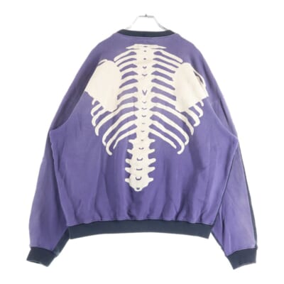 2TONE Bone Sweatshirt ボーン ダメージ加工 2トーン クルーネックスウェットトレーナー ブラック/パープル EK-1515LCA Sランク