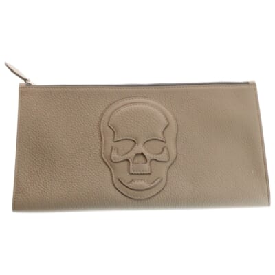 Skull Clutch レザー スカルクラッチバッグ ハンドバッグ セカンドバッグ ベージュ Aランク