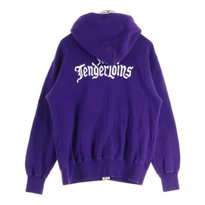 フロントポケット バックロゴプリント ジップアップ パーカー パープル Aランク