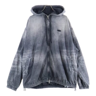 D-OFFY-S フロントロゴ ジップアップ デニムブルゾン フーデッド ジャケット グレー A18343 Sランク