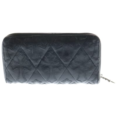 REC F ZIP QUILTED セメタリークロスキルティングレザーロングウォレット 財布 ブラック Bランク