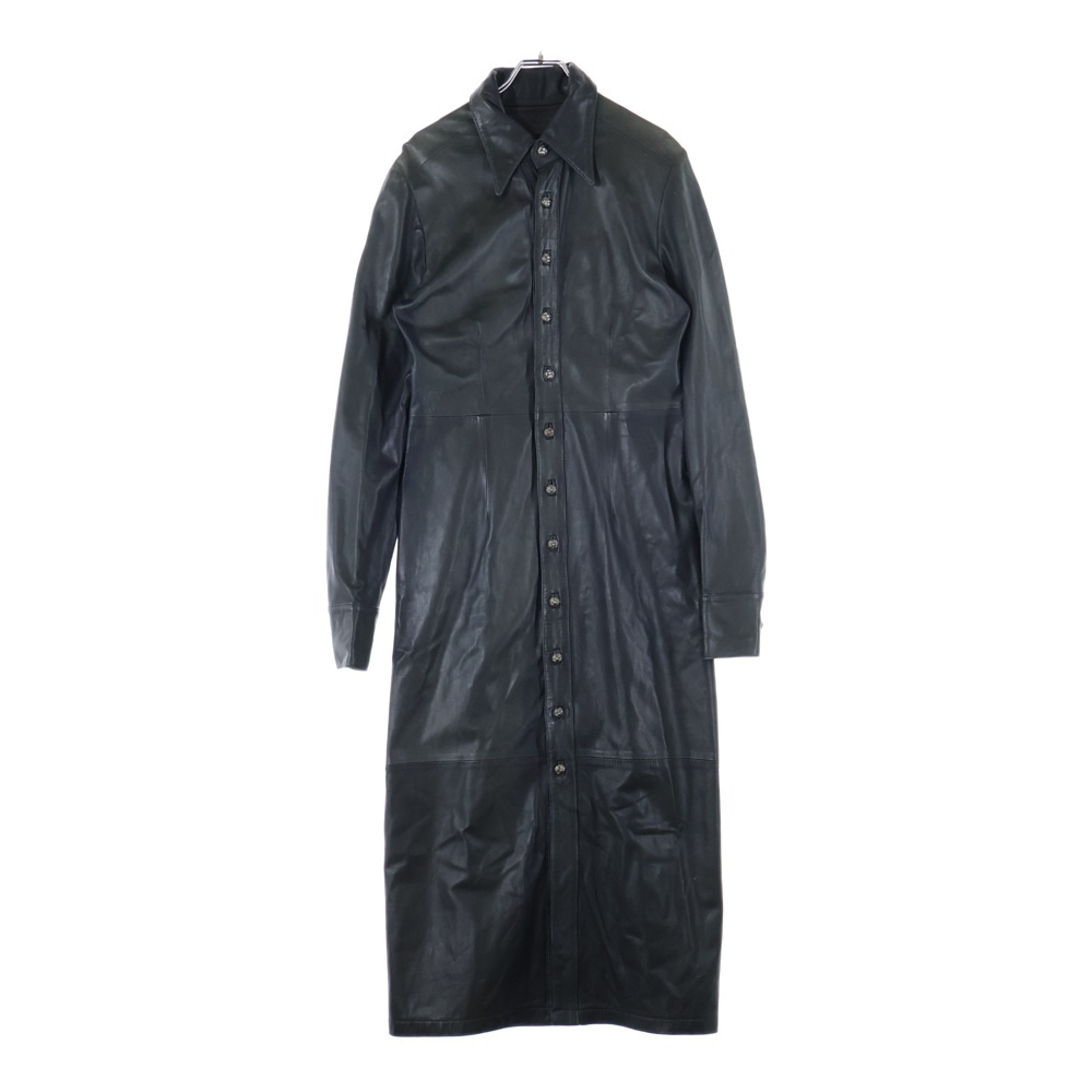 クロスボールボタン レザーロングコート アウター ブラック Bランク