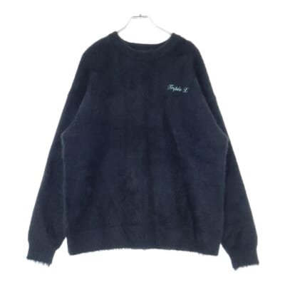 フロント胸ロゴ刺繍 クルーネック ニット セーター ブラック Aランク