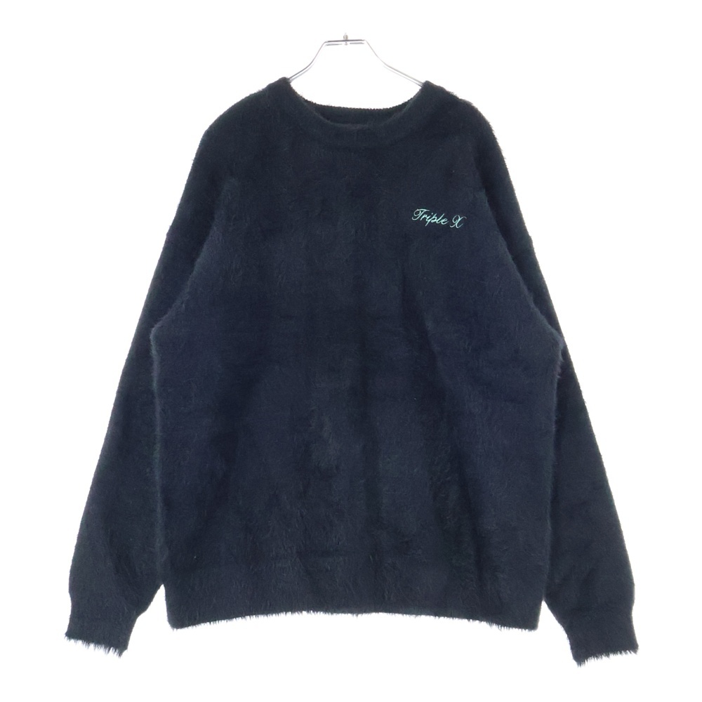 フロント胸ロゴ刺繍 クルーネック ニット セーター ブラック Aランク