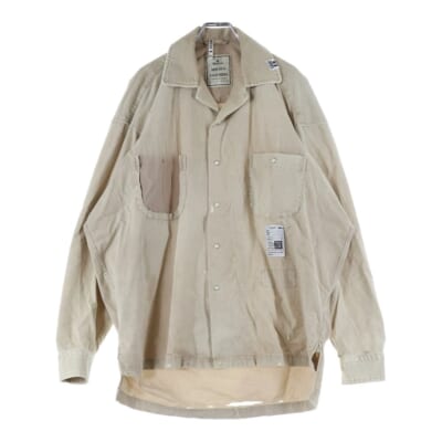 25SS コーデュロイ ドッキング 長袖シャツ ダメージ加工 ベージュ J14SH189 Aランク