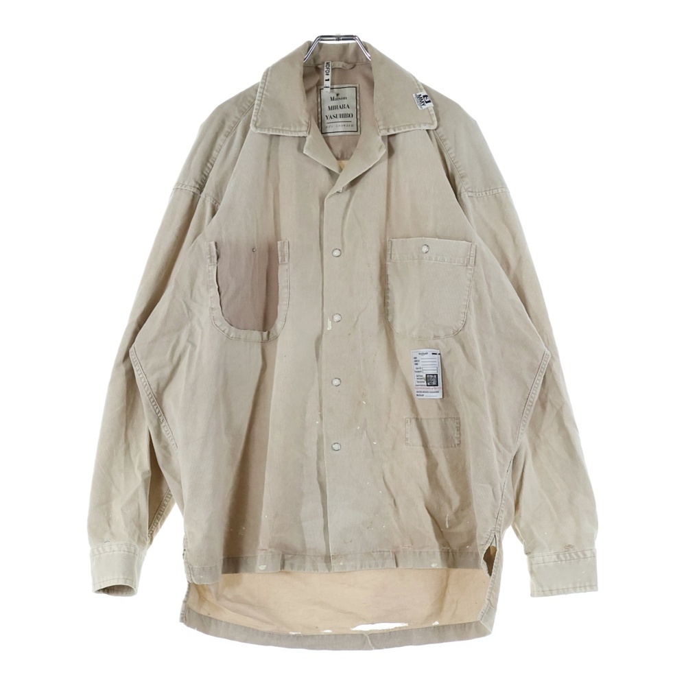 25SS コーデュロイ ドッキング 長袖シャツ ダメージ加工 ベージュ J14SH189 Aランク