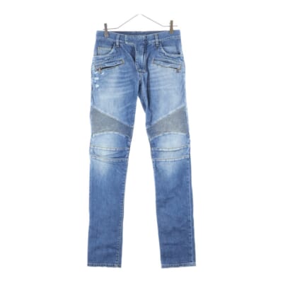17SS ダメージ加工 蛇腹バイカー デニムパンツ ジーンズ インディゴ S7H9551TO14E Bランク