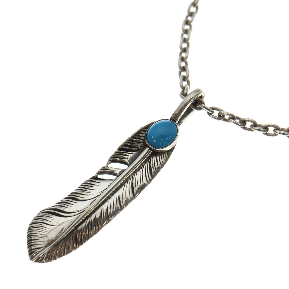 旧型 ターコイズ付き SVフェザー ペンダントトップ ネックレス シルバー Bランク