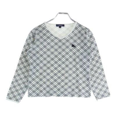 ノヴァチェック リンガー 七分丈Tシャツ カットソー ベージュ レディース Aランク