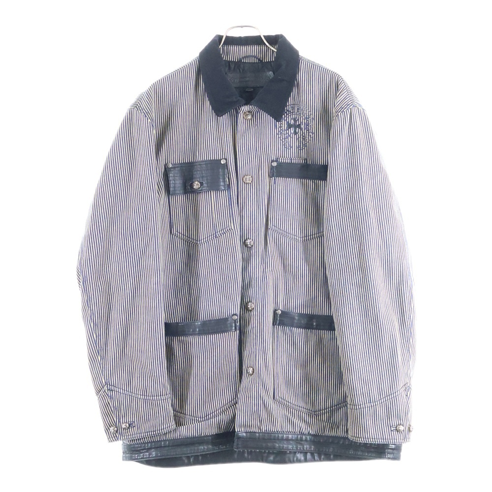 SOAP ON A ROPE ソープオンアロープ レザー切替 CHロゴプリント ストライプ ジャケット ベージュ/インディゴ/ブラック Bランク