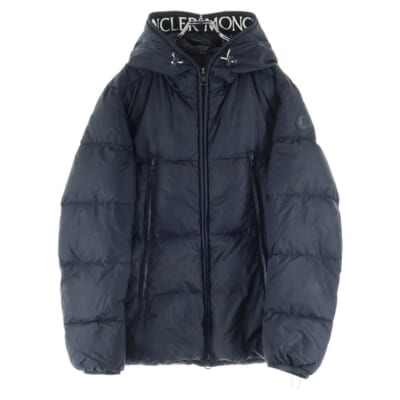 19AW MONTCLA モンクラー ロゴ刺繍 ラバーワッペン フーデッド ジップアップ ダウンジャケット ブラック E20914194385 C0300 Bランク