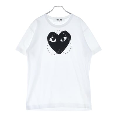 24SS Unisex T-Shirt Printed Black Heart Studs スタッズ ハート ロゴ 半袖Tシャツ カットソー ホワイト AX-T804 Aランク