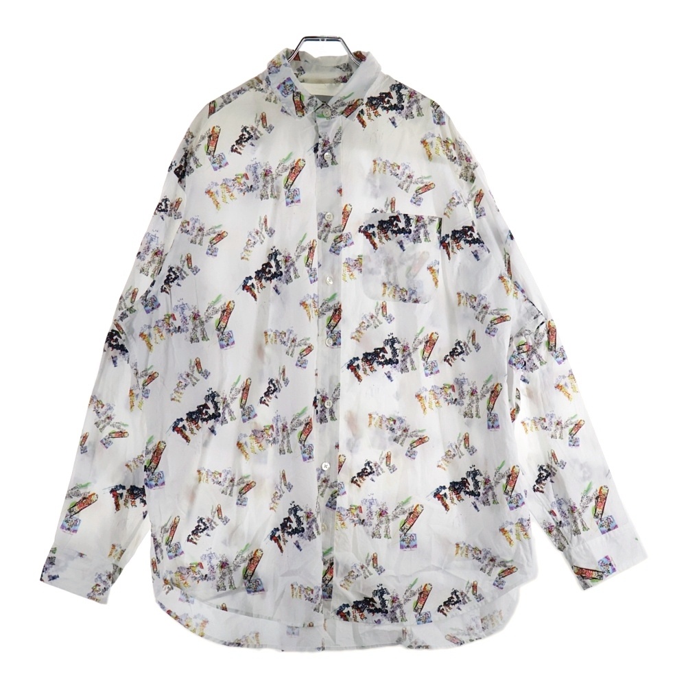 GRAPHIC BIG LONG SLEEVE SHIRT アートロゴ総柄 コットン 長袖シャツ ロングスリーブ ホワイト ABH-SH-M04 Bランク