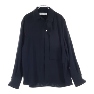 25SS Dry Double Satin Asymmetrical Long Sleeve Shirt アシンメトリー 長袖シャツ ブラック25-SS-014B Aランク