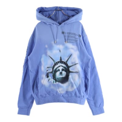 自由の女神プリント プルオーバースウェットパーカー フーディー ブルー OMBB034E18192015 Bランク