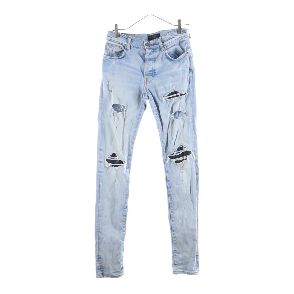 アミリ MX1 JEANS 蛇腹切替ダメージ加工バイカースキニーデニムパンツ