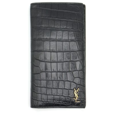 カサンドラ クロコ型押し 二つ折り 長財布 ウォレット ブラック ART607746 Bランク