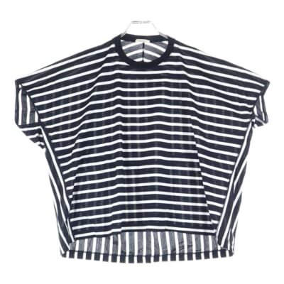 ボーダー クルーネック 半袖Tシャツ カットソー ブラック/ホワイト レディース 22-03-21-03703 Bランク