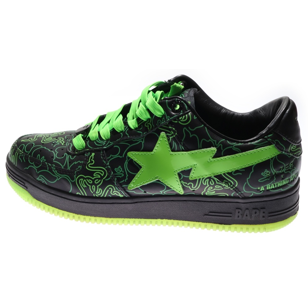 アベイシングエイプ ×RAZER BAPE STA レイザー ベイプスタ リーカットスニーカー ブラック/グリーン US9.5/27.5cm ...
