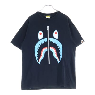 Zip Shark Tee シャーク プリント ジップ プリント 半袖Tシャツ カットソー ブラック Bランク