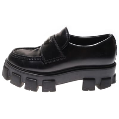 Monolith Pointy Brushed Leather Loafers モノリス トライアングルロゴ 三角プレート ブラッシュドレザー ローファー ブラック 2DE129 Bランク