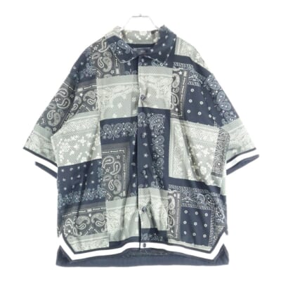 25SS Printed Mesh Woodpoint Shirt バンダナ総柄プリント メッシュ ウッドポイント スナップボタン 半袖シャツ KHM033469 ブラック/カーキ Aランク