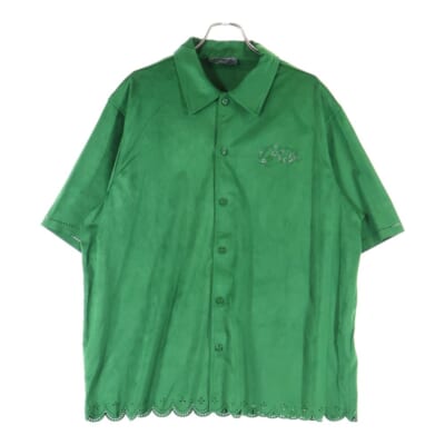 25SS ロゴ入り マイクロスウェード 半袖シャツ グリーン Bランク
