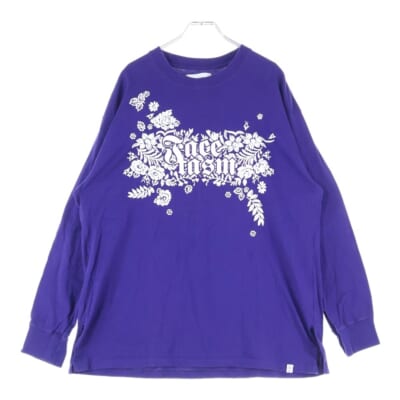 MKS-TEE-U04 フロントロゴプリント 長袖Tシャツ クルーネック ロングスリーブTシャツ パープル Bランク