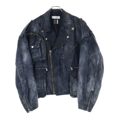 24AW KR-JK-M08 ハイブリーチ加工 デニム ダブルブレスト ライダース ジャケット ブラック Sランク