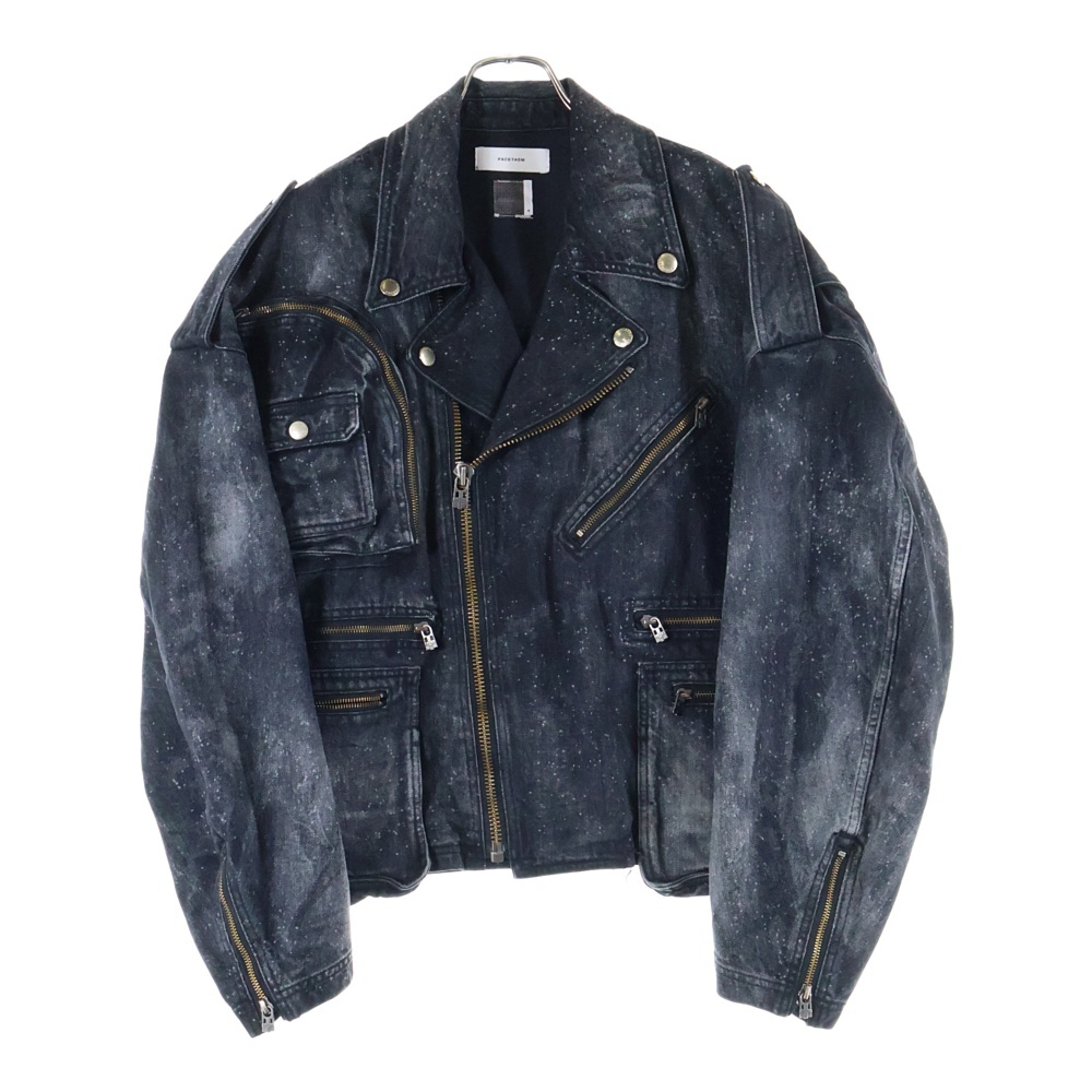 24AW KR-JK-M08 ハイブリーチ加工 デニム ダブルブレスト ライダース ジャケット ブラック Sランク