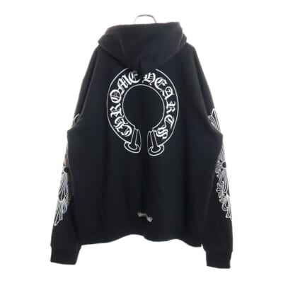 HORSESHOE PULLOVER HOODIE ホースシュープリント アームフローラル プルオーバー スウェットパーカー ブラック Bランク