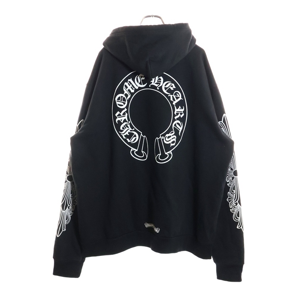 HORSESHOE PULLOVER HOODIE ホースシュープリント アームフローラル プルオーバー スウェットパーカー ブラック Bランク