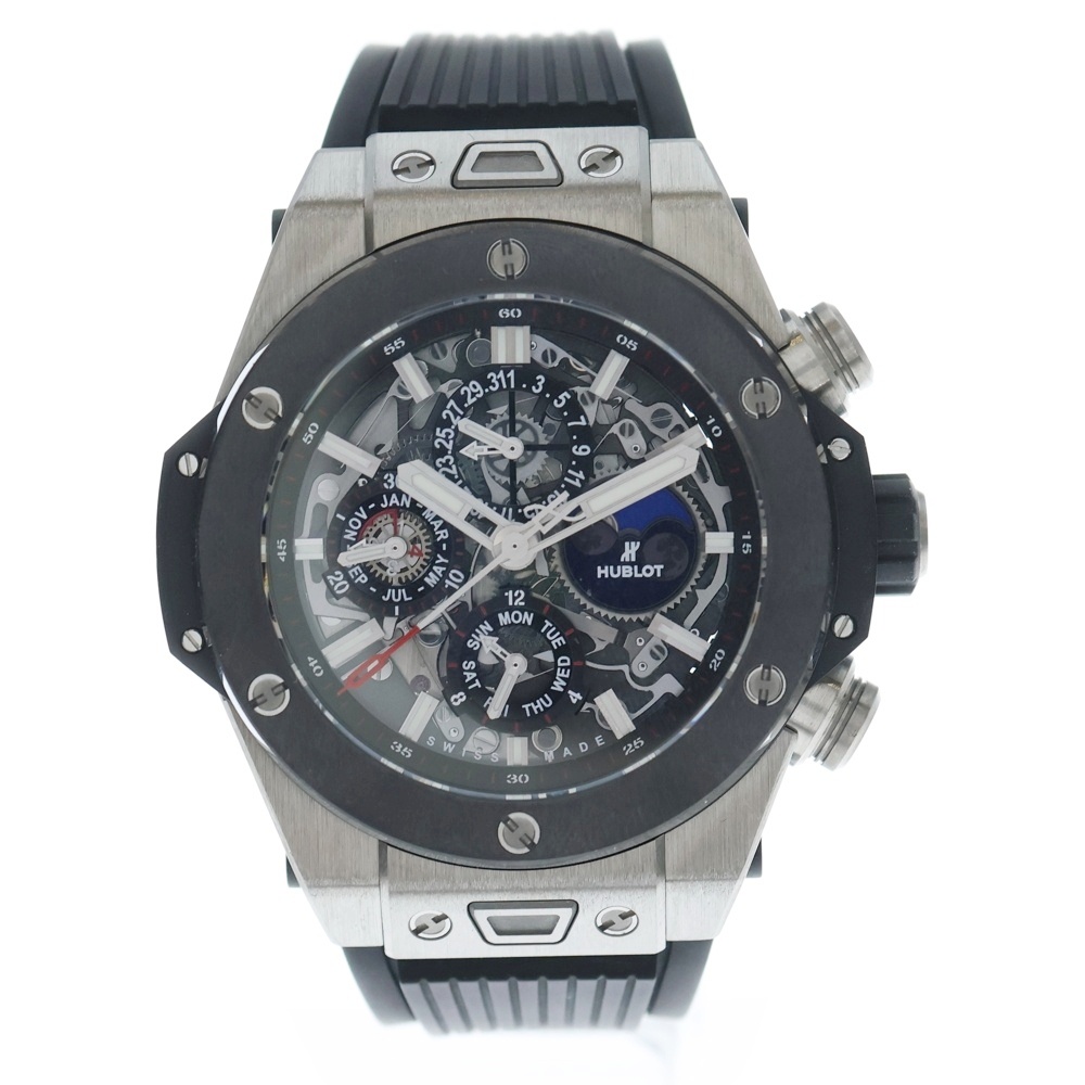 ビッグバン ウニコ パーペチュアルカレンダー チタニウム セラミック スケルトン文字盤ウォッチ 腕時計 Ti×ラバー/AT ブラック/シルバー 406.nm.0170.rx Sランク