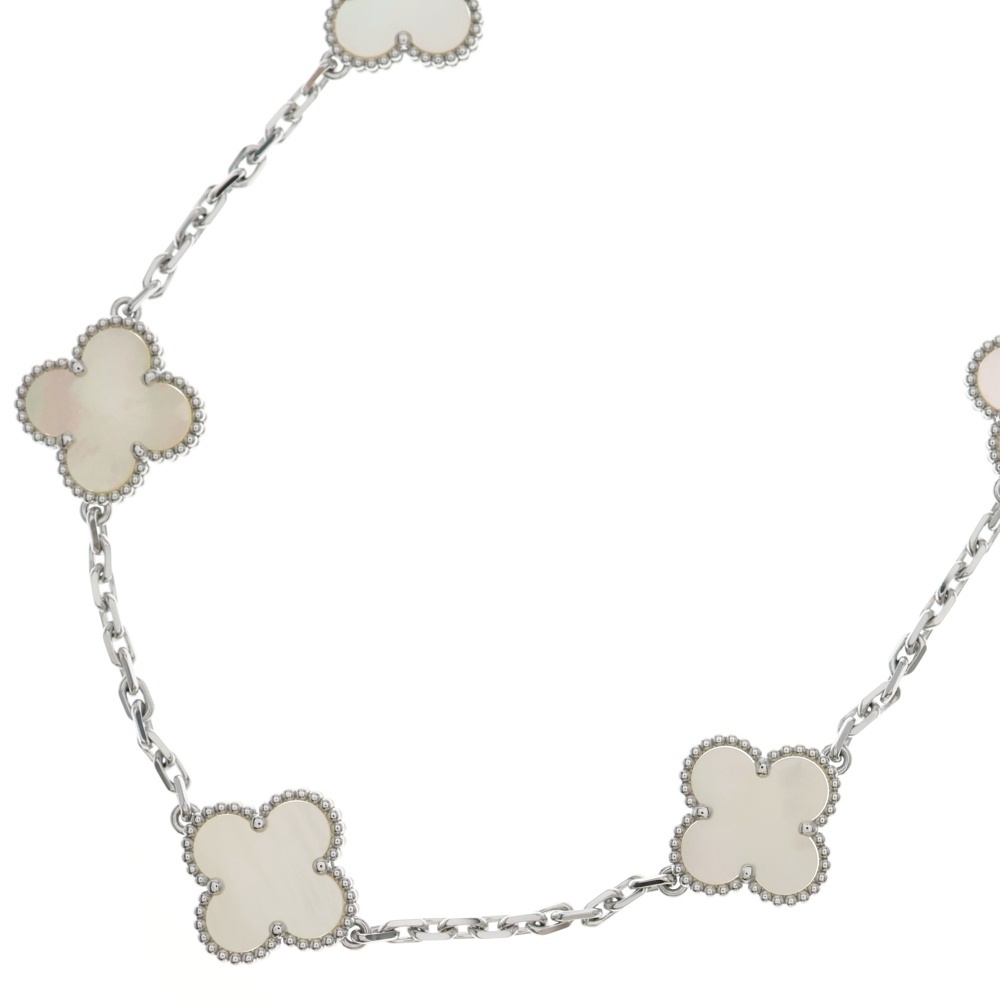 ヴィンテージアルハンブラ マザーオブパール 10モチーフネックレス K18WG ホワイトゴールド VCARF48500 Aランク