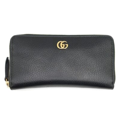 GGマーモント ラウンドファスナー ロングウォレット カードケース 長財布 ブラック レザー 456117 ゴールド金具 Bランク