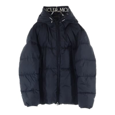 19AW MONTCLA モンクラー ラバーワッペン ロゴ刺繍 フーデッド ジップアップ ダウンジャケット ブラック E20914194385 C0300 Aランク