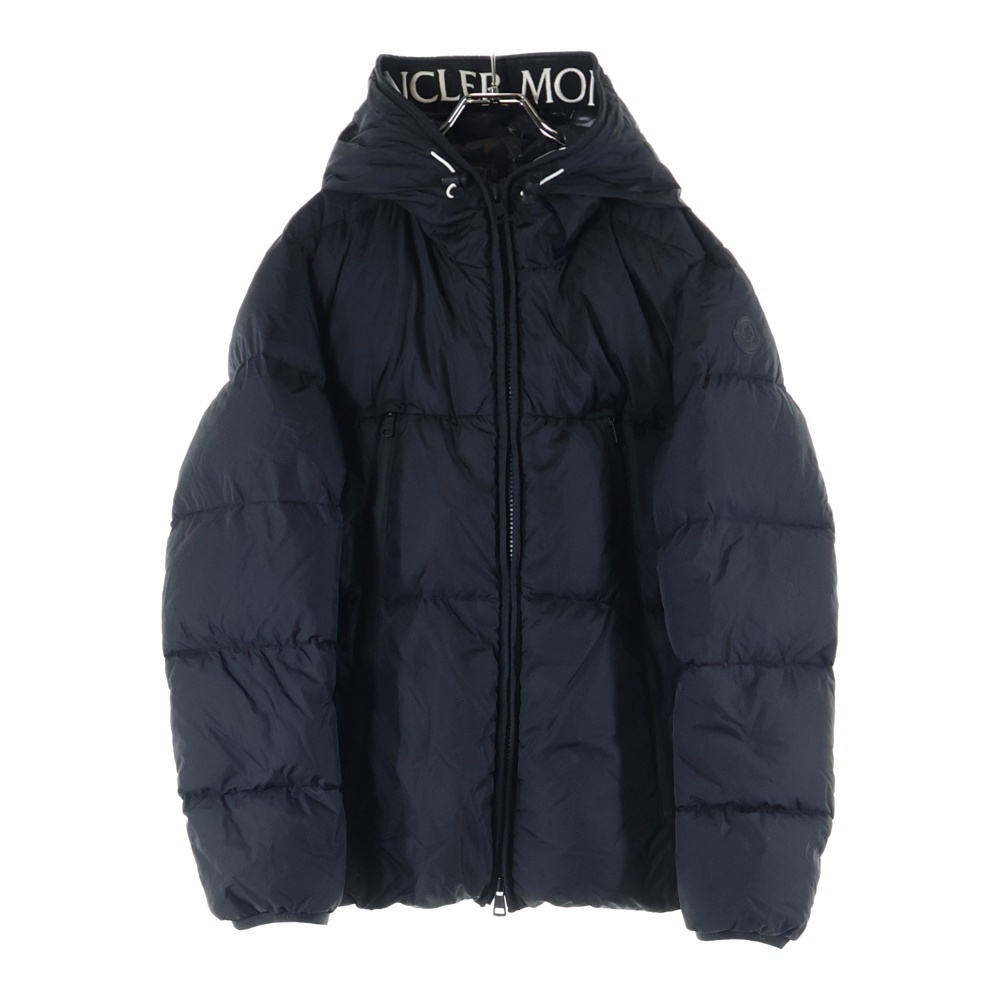 19AW MONTCLA モンクラー ラバーワッペン ロゴ刺繍 フーデッド ジップアップ ダウンジャケット ブラック E20914194385 C0300 Aランク