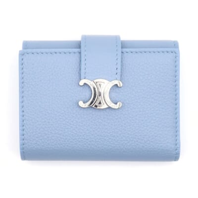トリオンフ ロゴプレート ファインストラップ ニノ コンパクトウォレット 三つ折り財布 シルバー金具 ライトブルー Sランク