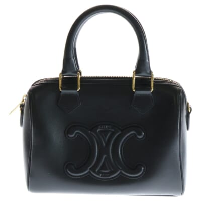 キュイルトリオンフ スモールボストン ショルダーバッグ ブラック レザー Aランク