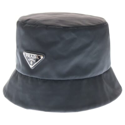 ×adidas RE-NYLON アディダス リナイロン トライアングルロゴプレート サフィアーノレザー ストライプ バケットハット 帽子 ブラック 2HC137 Aランク