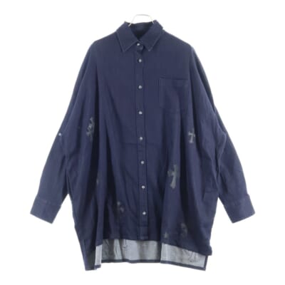 MAHAL KITA マハルキタ クロスパッチクロスボタンオーバーサイズ長袖シャツ インディゴ Bランク